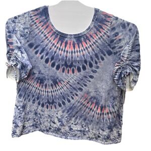 CJ BANKS  Tie Dye Blue Pink  Top Size 3X  pullover Scoop Neck Y2K festive color